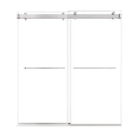 72 x 76 brushed nickel shower doors frameless design with dual glass panels and minimalist towel bar handles | Ace Decor