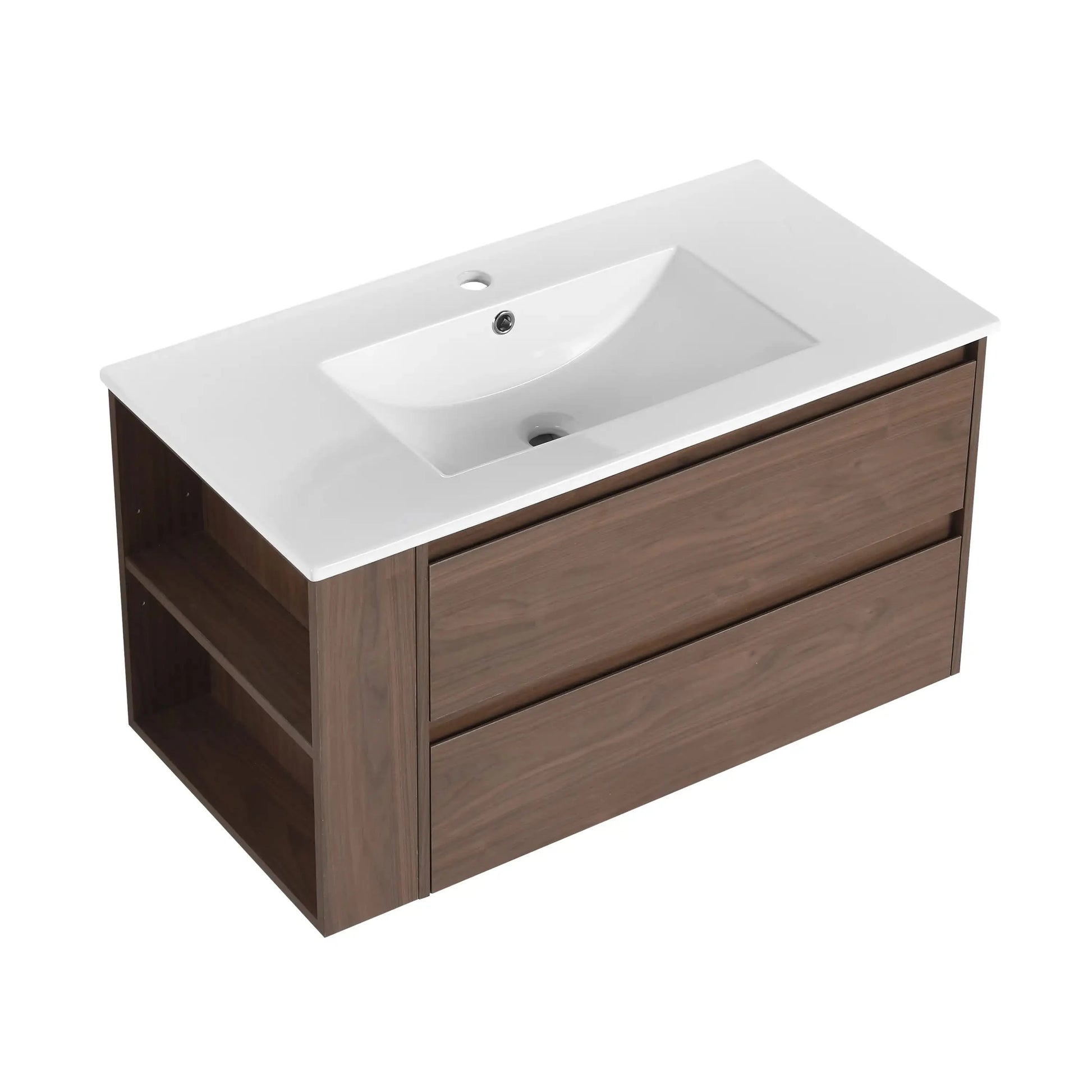 Wall-Mounted Bathroom Vanity with Gel Sink & Soft Close Drawers color: Brown Oak