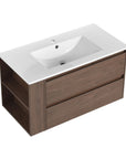 Wall-Mounted Bathroom Vanity with Gel Sink & Soft Close Drawers color: Brown Oak