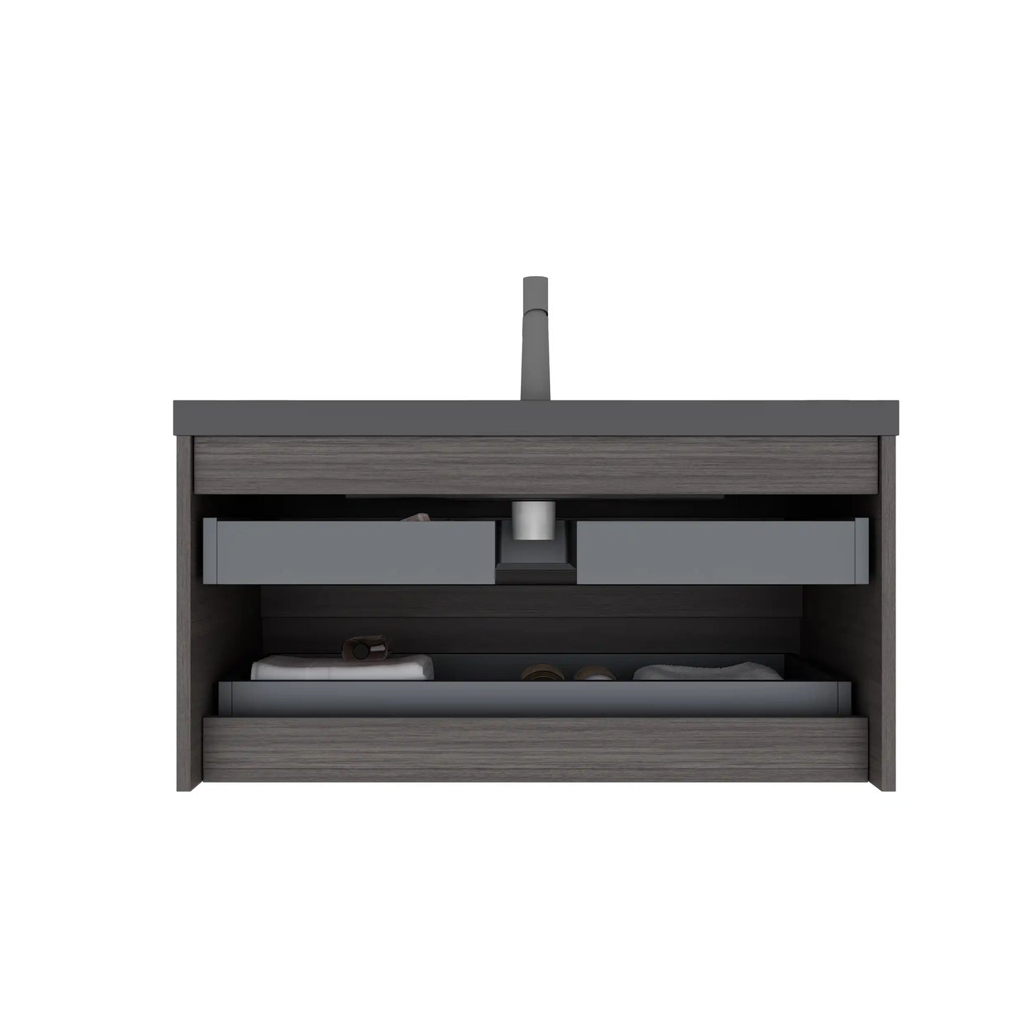 30" x 20" x 22" Modern Wall-Mounted Bathroom Vanity with Sink & Storage color: Black + Dark Walnut