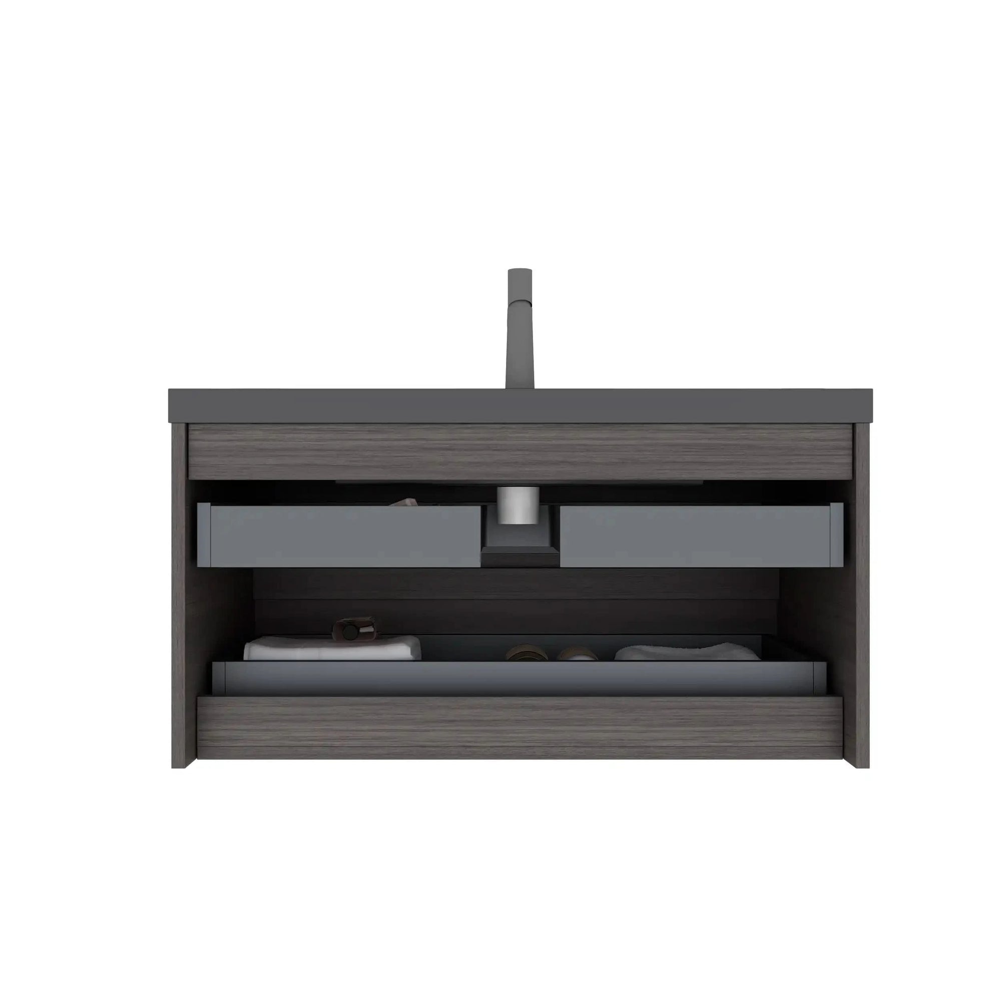 30&quot; x 20&quot; x 22&quot; Modern Wall-Mounted Bathroom Vanity with Sink &amp; Storage color: Black + Dark Walnut