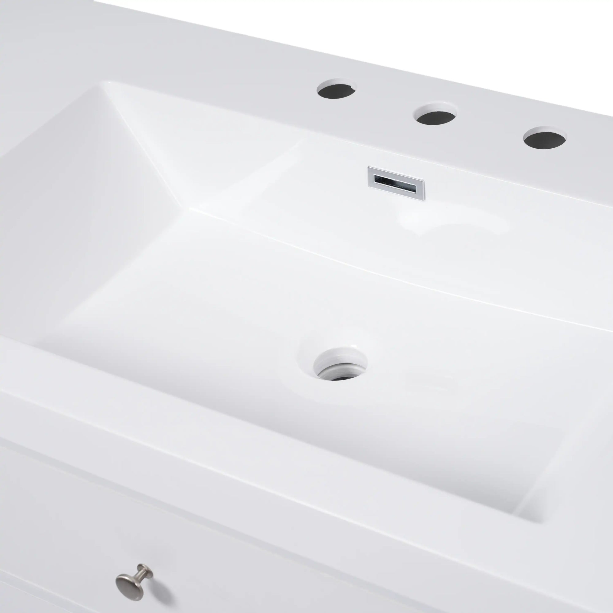Close-up of white SMC bathroom sink with smooth surface and modern rectangular design | Ace Decor