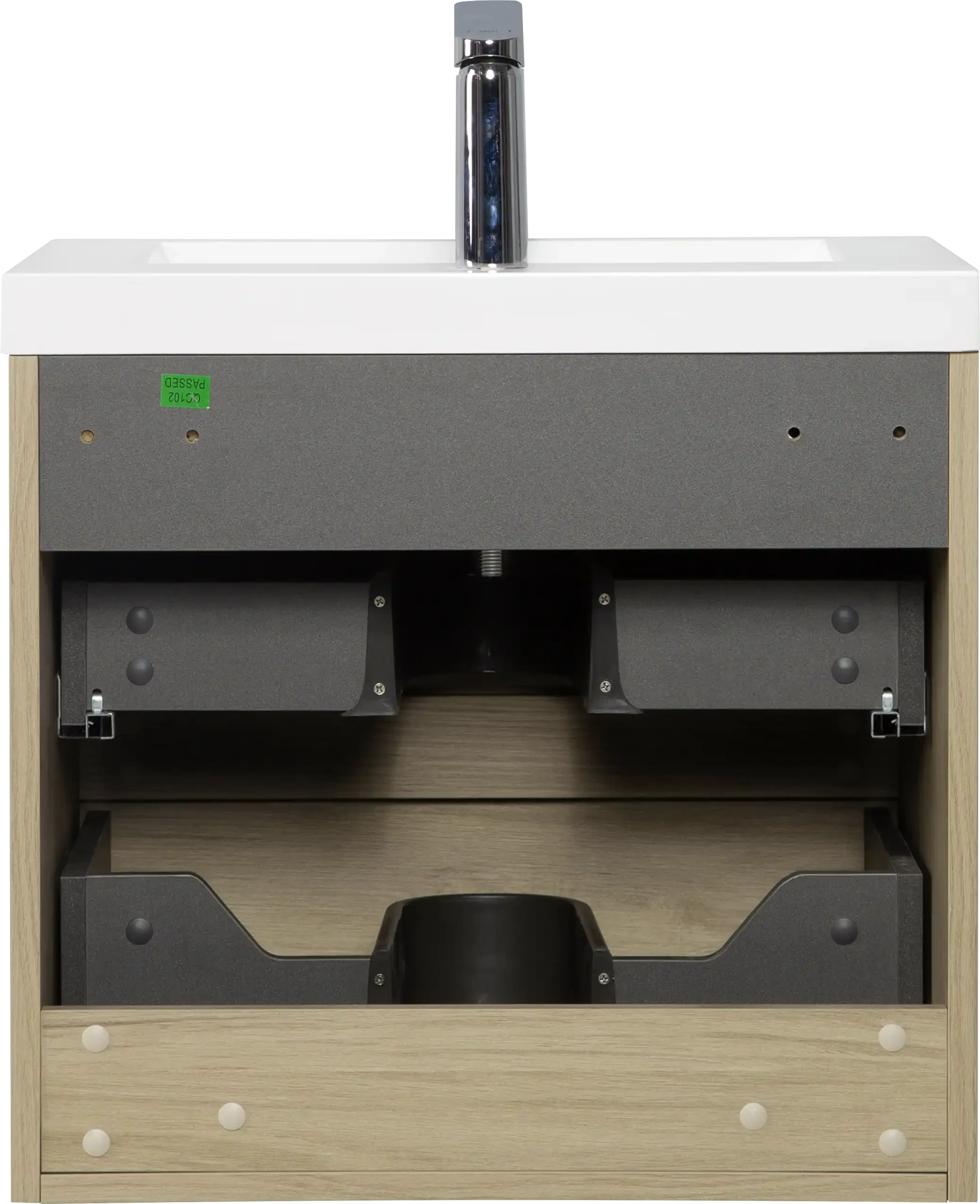 Floating Bathroom Vanity with Resin Top Basin & Soft Close Drawers - Modern Wall-Mounted Storage Cabinet color: Oak