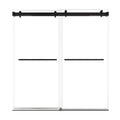76 x 76 frameless double sliding shower door with sleek matte black handles and modern minimalist design | Ace Decor