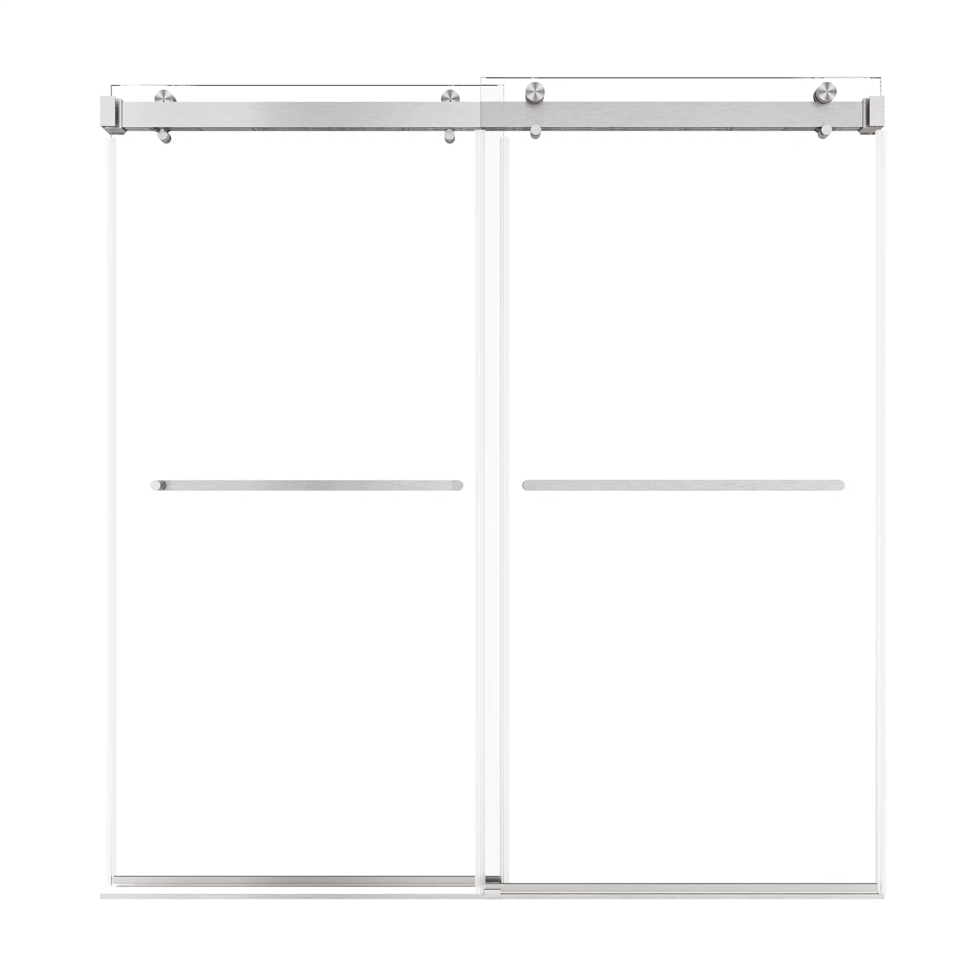 76 x 76 brushed nickel buy frameless shower doors featuring sleek dual sliding panels and modern minimalist design | Ace Decor