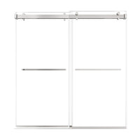 76 x 76 chrome sliding shower doors for walk-in shower with frameless modern design and dual towel bar handles | Ace Decor