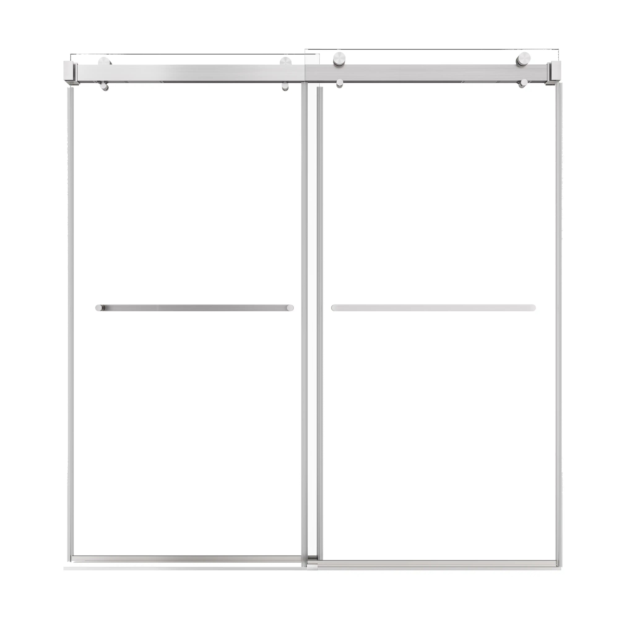 76 x 76 brushed nickel buy frameless shower doors featuring sleek dual sliding panels and modern minimalist design | Ace Decor