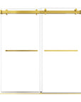 76 x 76 double sliding shower door with frameless clear tempered glass and brushed gold hardware | Ace Decor