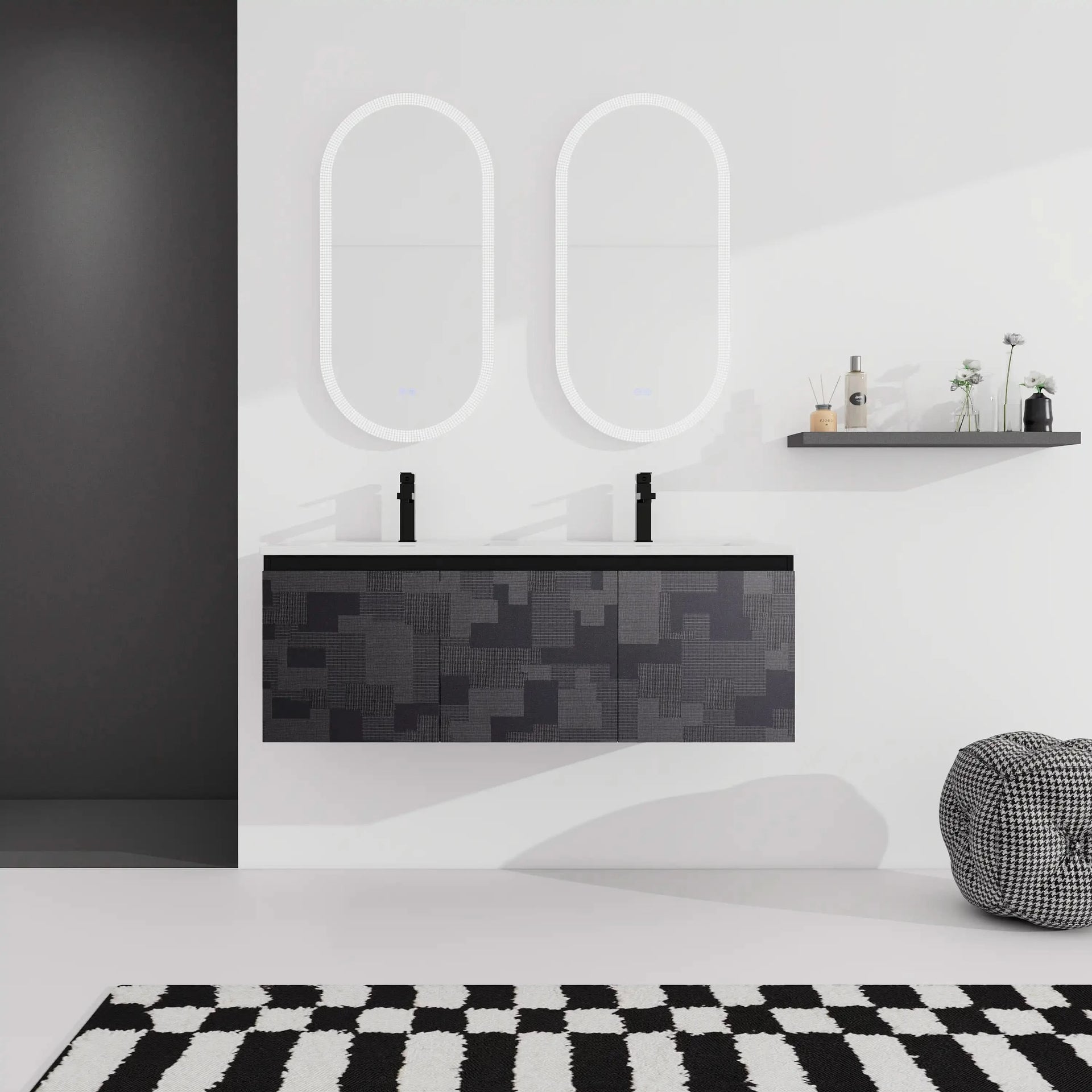 48 Floating Wall-Mounted Tetris Pattern Bathroom Vanity