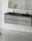 Side view of grey floating vanity 72 x 19 with dual sinks | Ace Decor