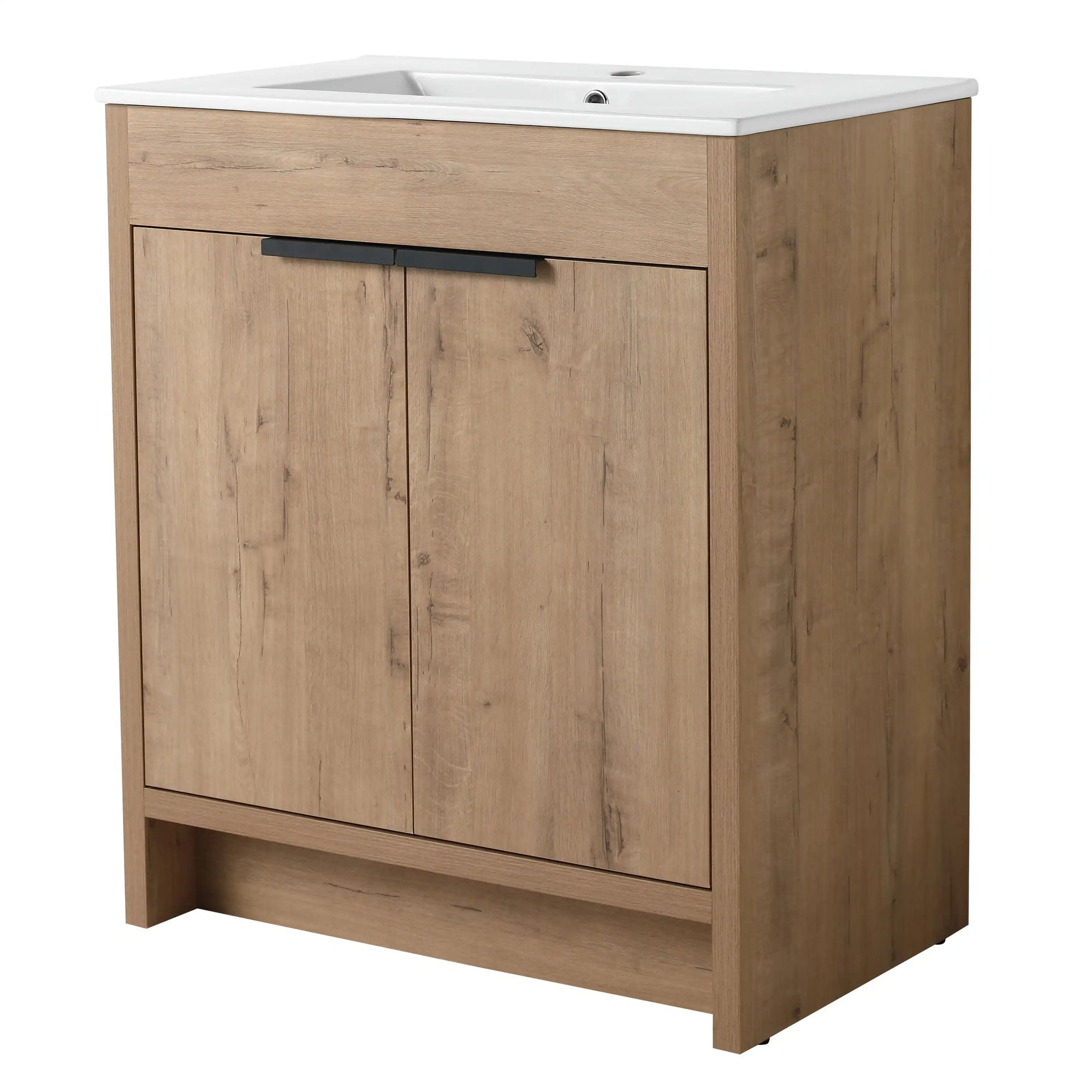 30 inch vanity with sink with white integrated basin and oak cabinet, freestanding 30" bathroom vanity | Ace Decor
