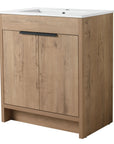 30 inch vanity with sink with white integrated basin and oak cabinet, freestanding 30" bathroom vanity | Ace Decor
