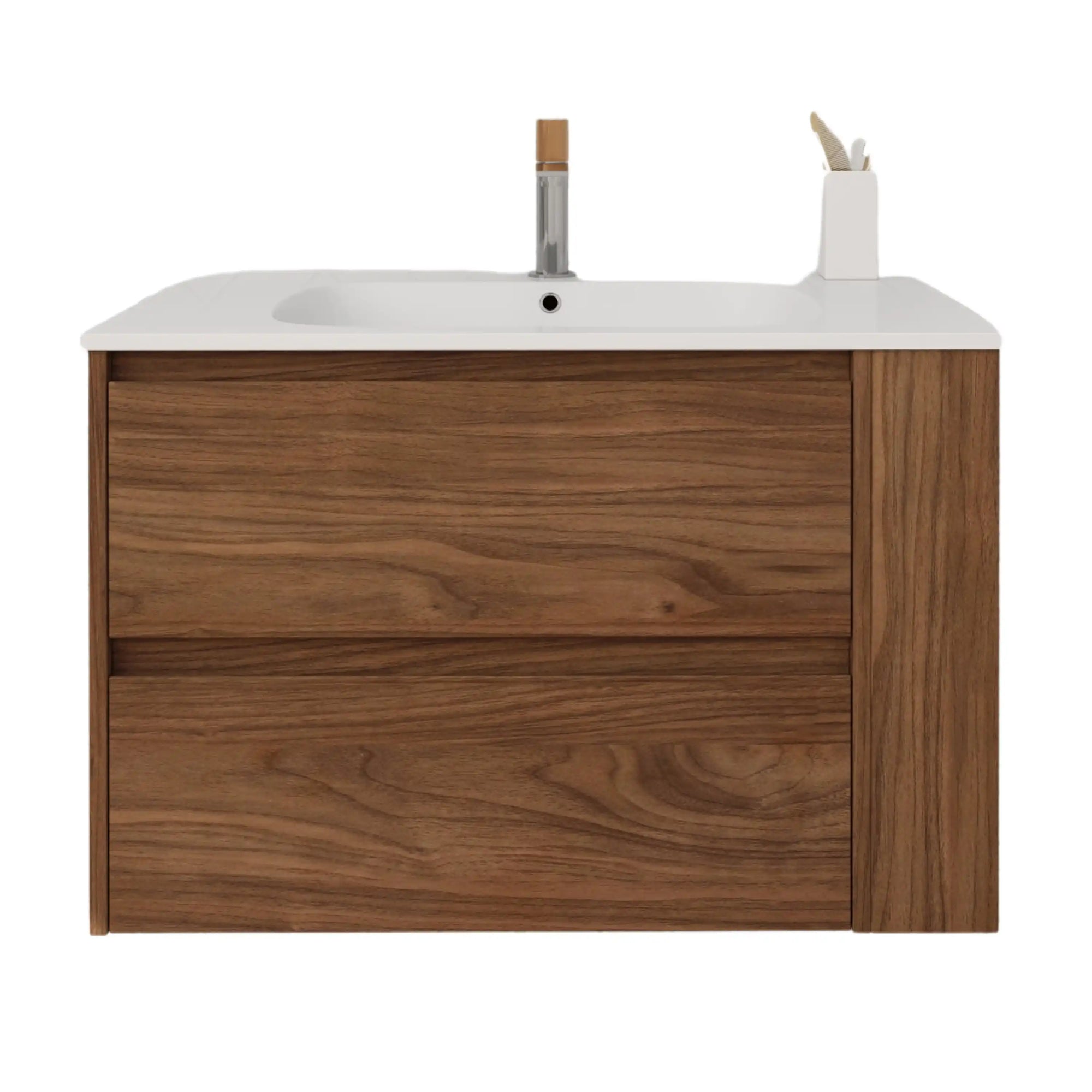 30" bathroom vanities brown wall-mounted vanity with double drawers and integrated sink | Ace Decor