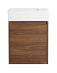 18" small makeup vanity front view with ceramic sink and walnut cabinet | Ace Decor