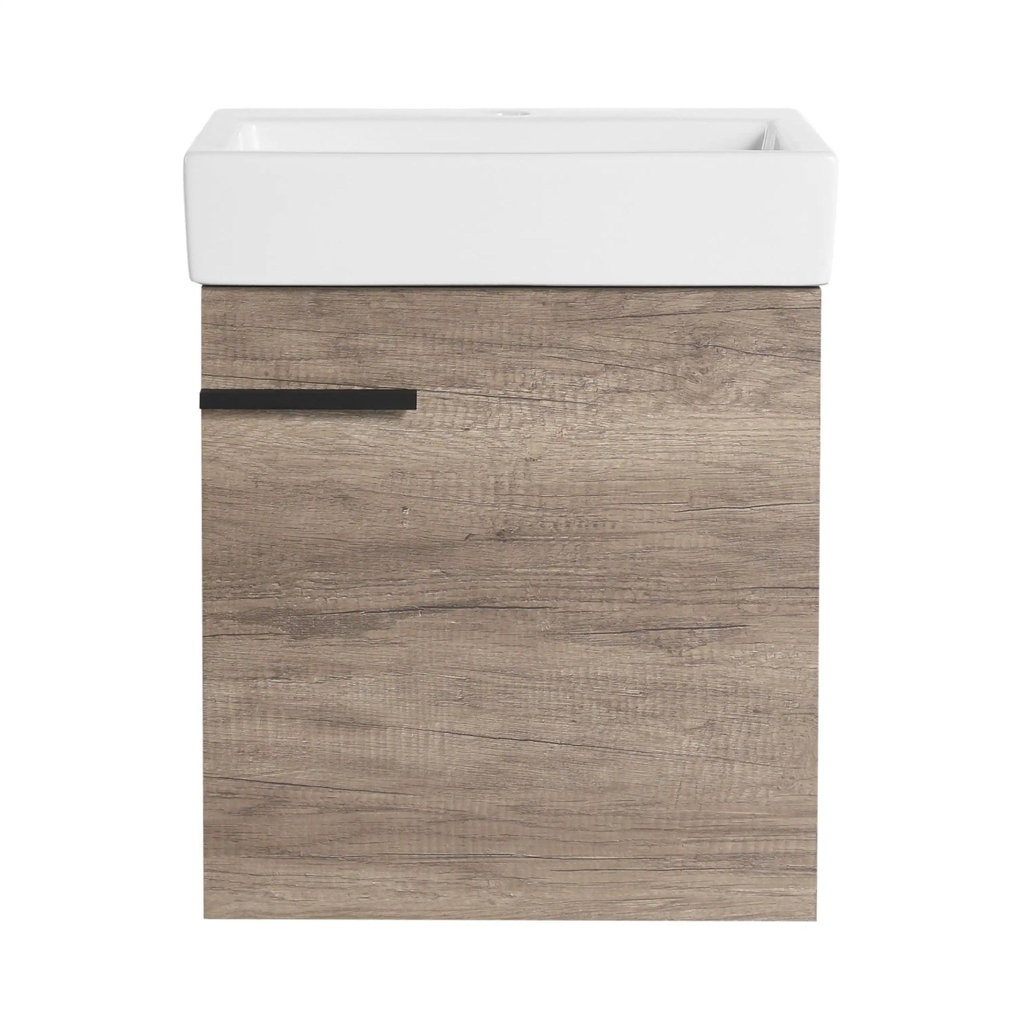 Driftwood Crest Series 19" Wall-Mounted Bathroom Vanity with Ceramic Sink in Rustic Oak