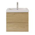 Oakmere Series 24" Natural Oak Bathroom Floating Vanity with Resin Sink & 2 Soft-Close Drawers