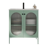 Front view of 30" mint green freestanding single bathroom vanity with sink with ribbed acrylic doors | Ace Decor