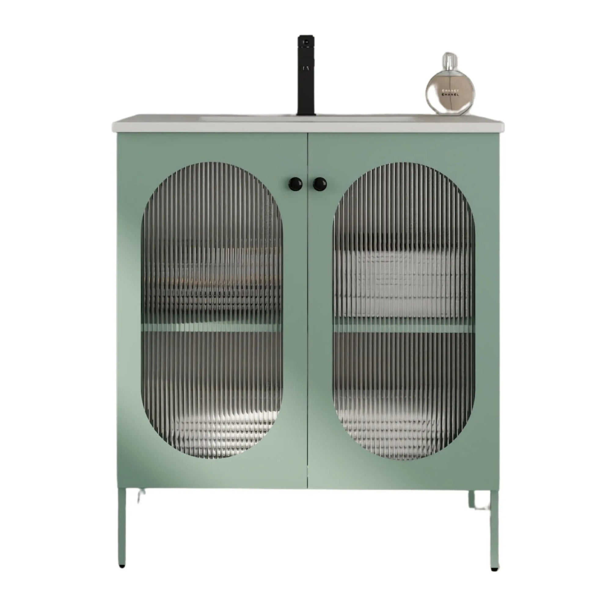 AeroGrid Series 30" Mint Green Freestanding Bathroom Vanity with Ceramic Sink & Acrylic Soft Close Doors