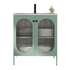 Front view of 30" mint green freestanding single bathroom vanity with sink with ribbed acrylic doors | Ace Decor