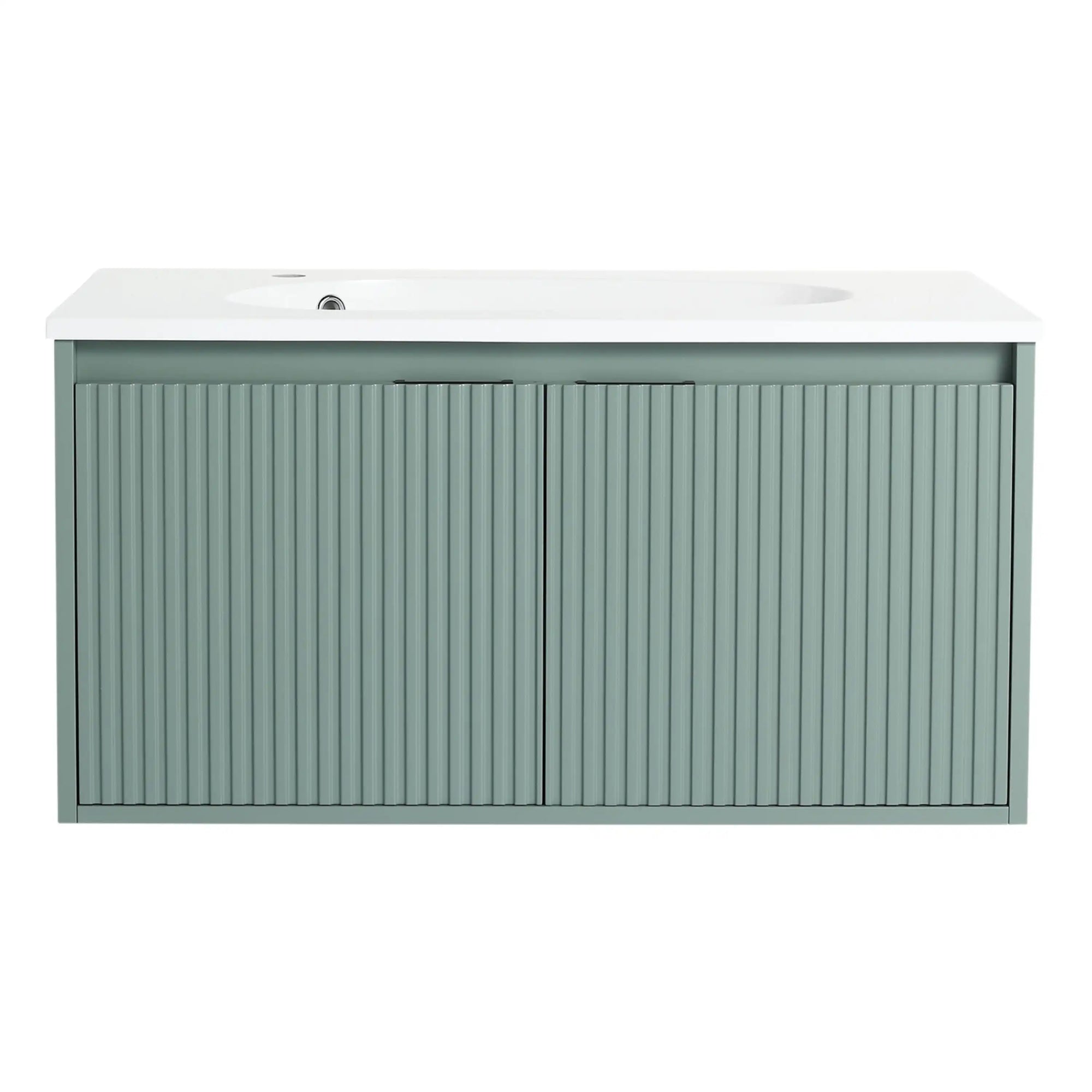 Sage Flute Series 36" Sage Green Floating Bathroom Vanity with Drop-Shaped Sink & Fluted Doors