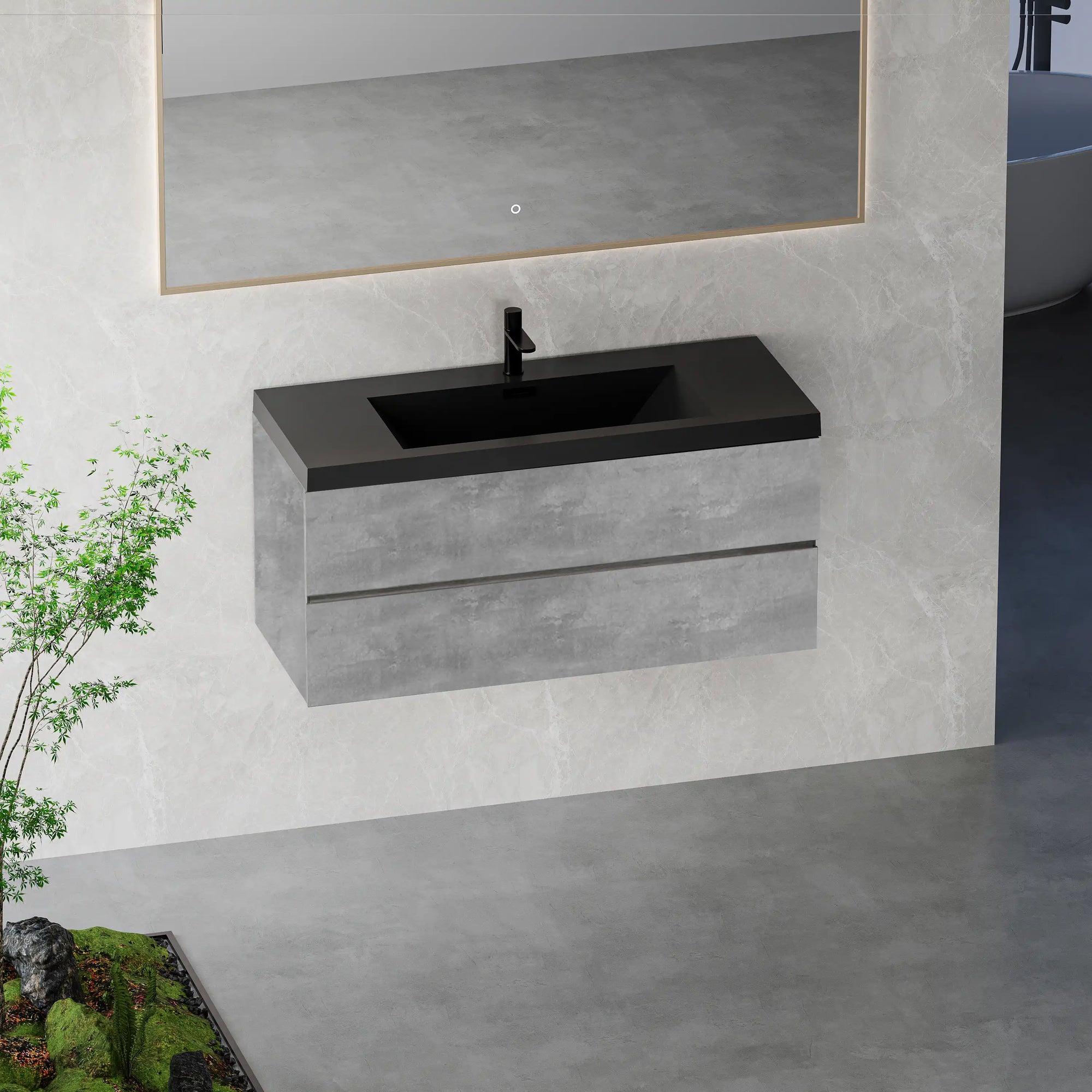 23&#39;&#39;-47&#39;&#39; Floating Dark Grey Corner Vanity with Matte Black Sink - 2 Soft Close Drawers