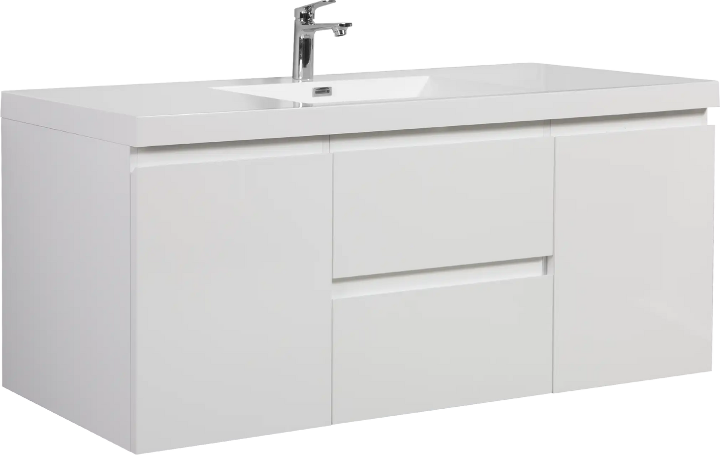 Modern Floating Bathroom Vanity with Resin Top Basin & Soft Close Drawers - Wall-Mounted Storage Cabinet color: White