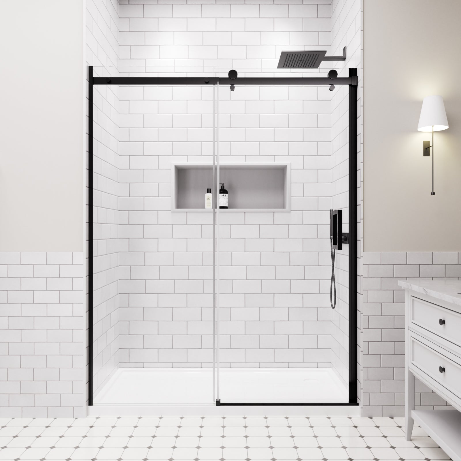 Lumora Series 60&quot; x 74&quot; Frameless Single Sliding Shower Door - Matte Black