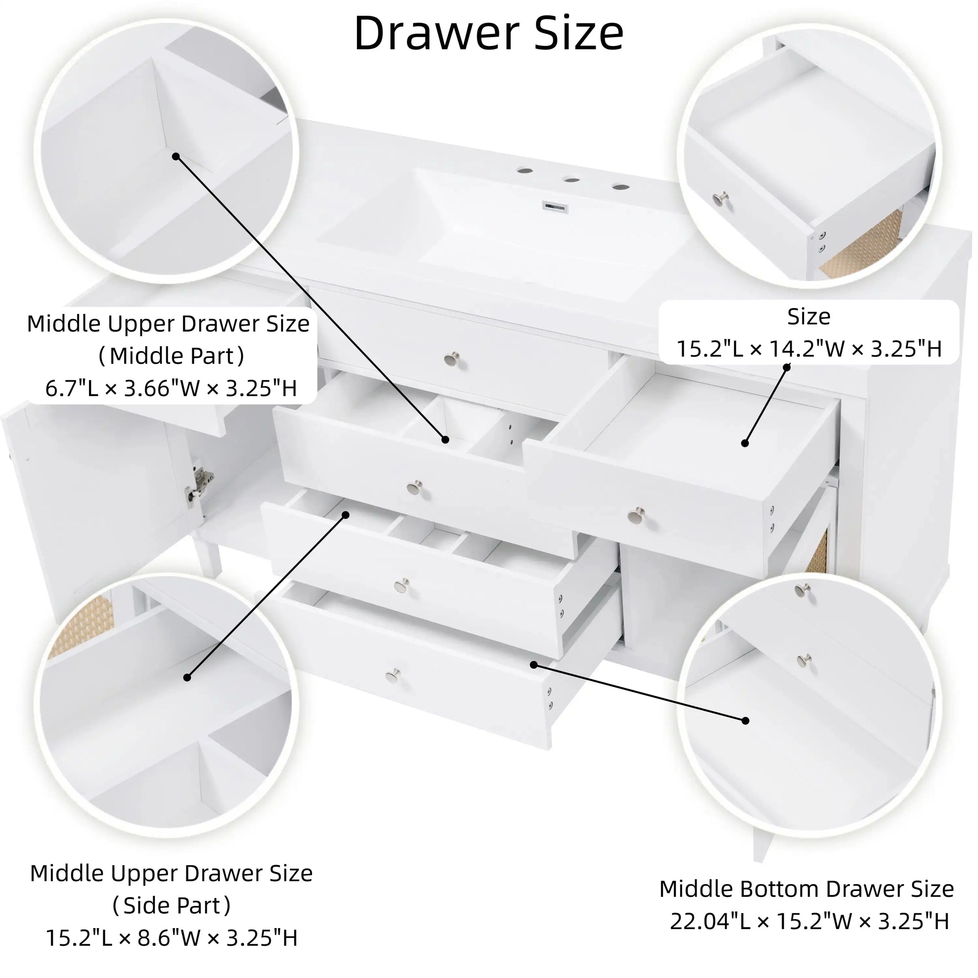 Soleil 60&quot; Bathroom Vanity with Sink, Elegant White Cabinet with Drawers