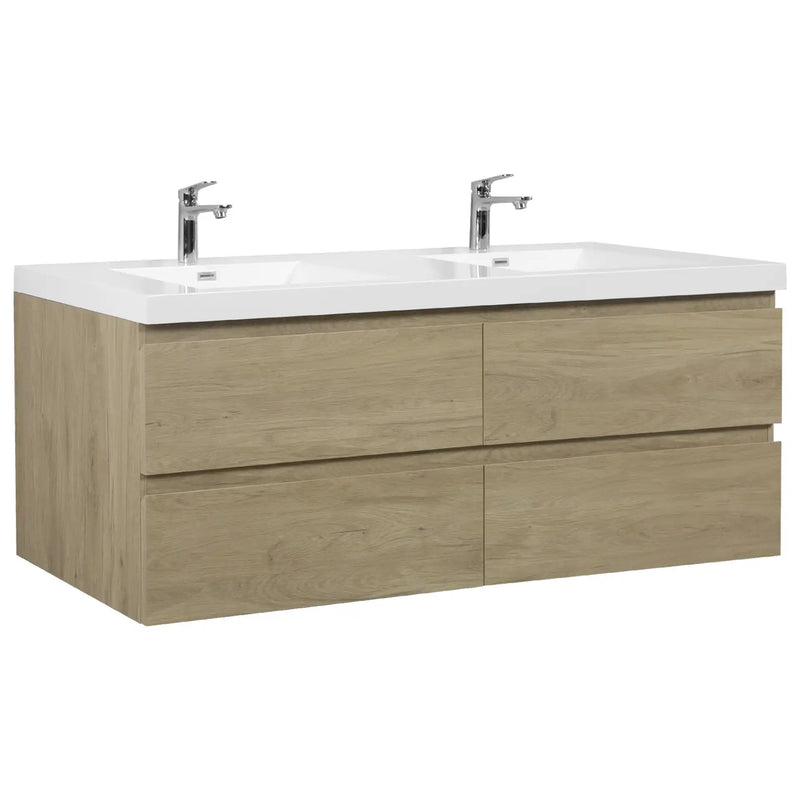 TerraLine Series 71" Light Oak Wall-mounted Bathroom Vanity – Double Sinks & 4 Soft-Close Drawers