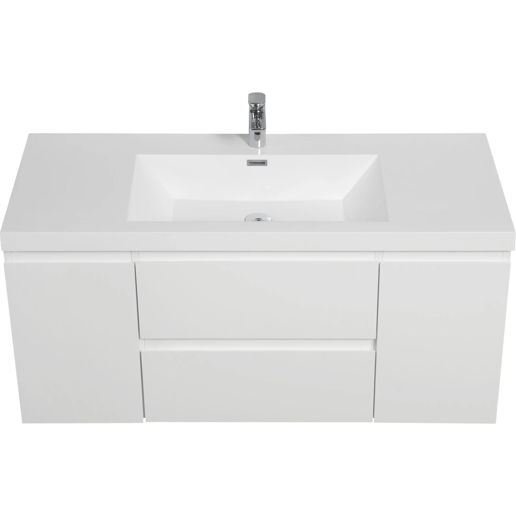 48 inch white floating bathroom vanity with integrated stone resin sink and single-hole faucet setup | Ace Decor