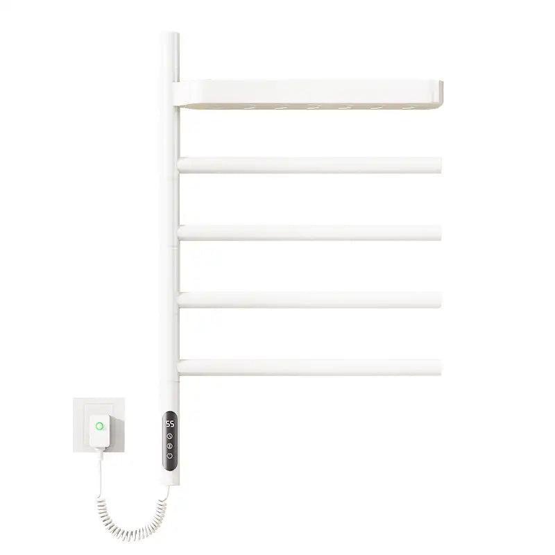 Cylion Series 18&quot; x 27&quot; Electric Towel Warmer with Round Bars and Shelf - White