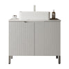 30" Cream White Bathroom Vanity with Sink: Freestanding Storage Cabinet, Ceramic Basin, Carrara Stone Countertop