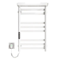 18 x 27 white wall-mounted hot towel warmer for home with LED touch screen and plug-in power design | Ace Decor