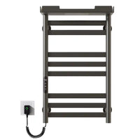 Front view of 18 x 27 gray wall-mounted hot towel warmer with LED touch control and plug-in design | Ace Decor