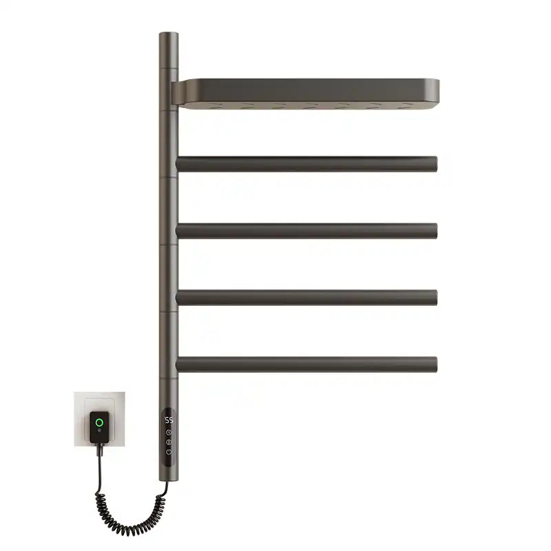 Cylion Series 18" x 27" Electric Towel Warmer with Round Bars and Shelf - Gray