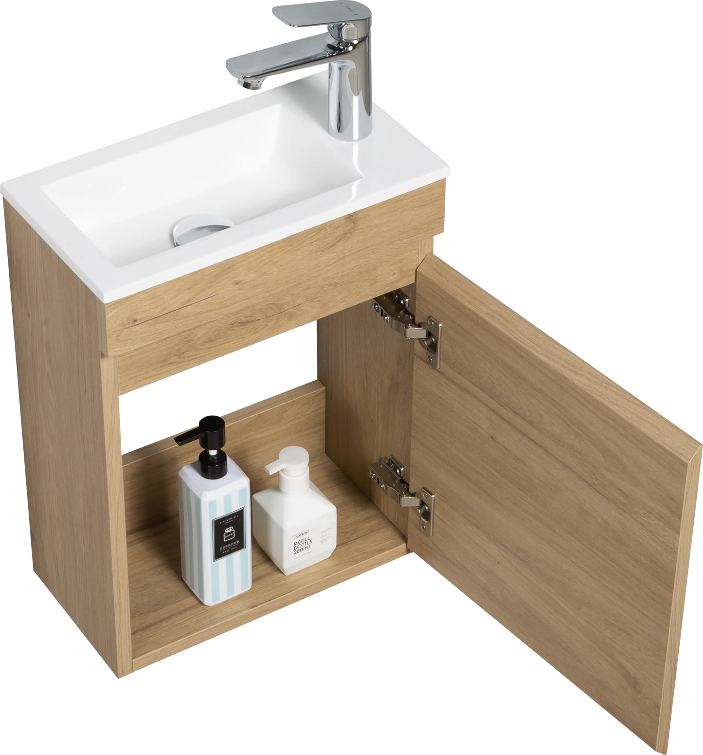 16" Birch Floating Bathroom Vanity with Resin Sink and Soft Close Doors color:Oak