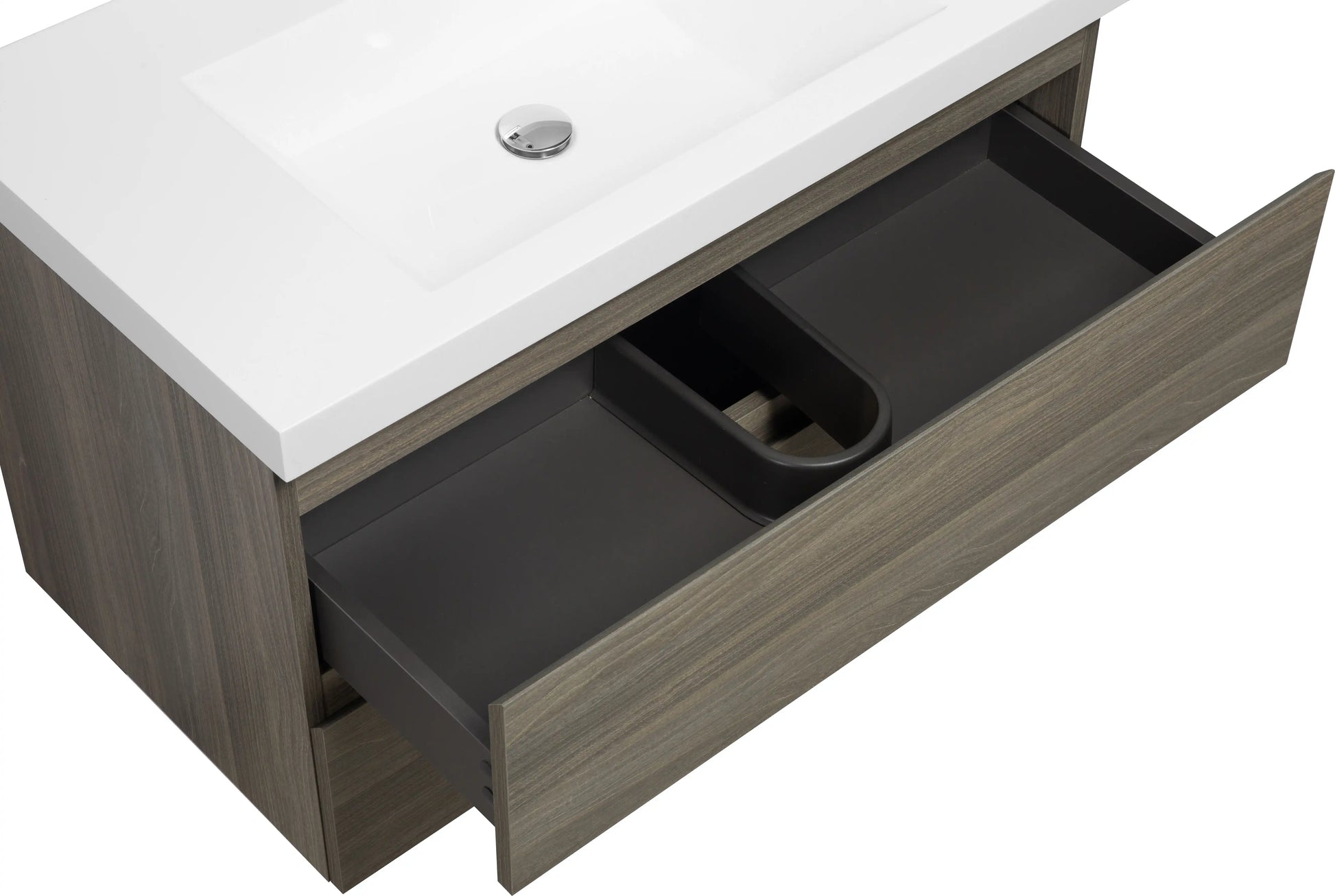 Floating Bathroom Vanity with Resin Top Basin & Soft Close Drawers - Modern Wall-Mounted Storage Cabinet color: Ash Grey