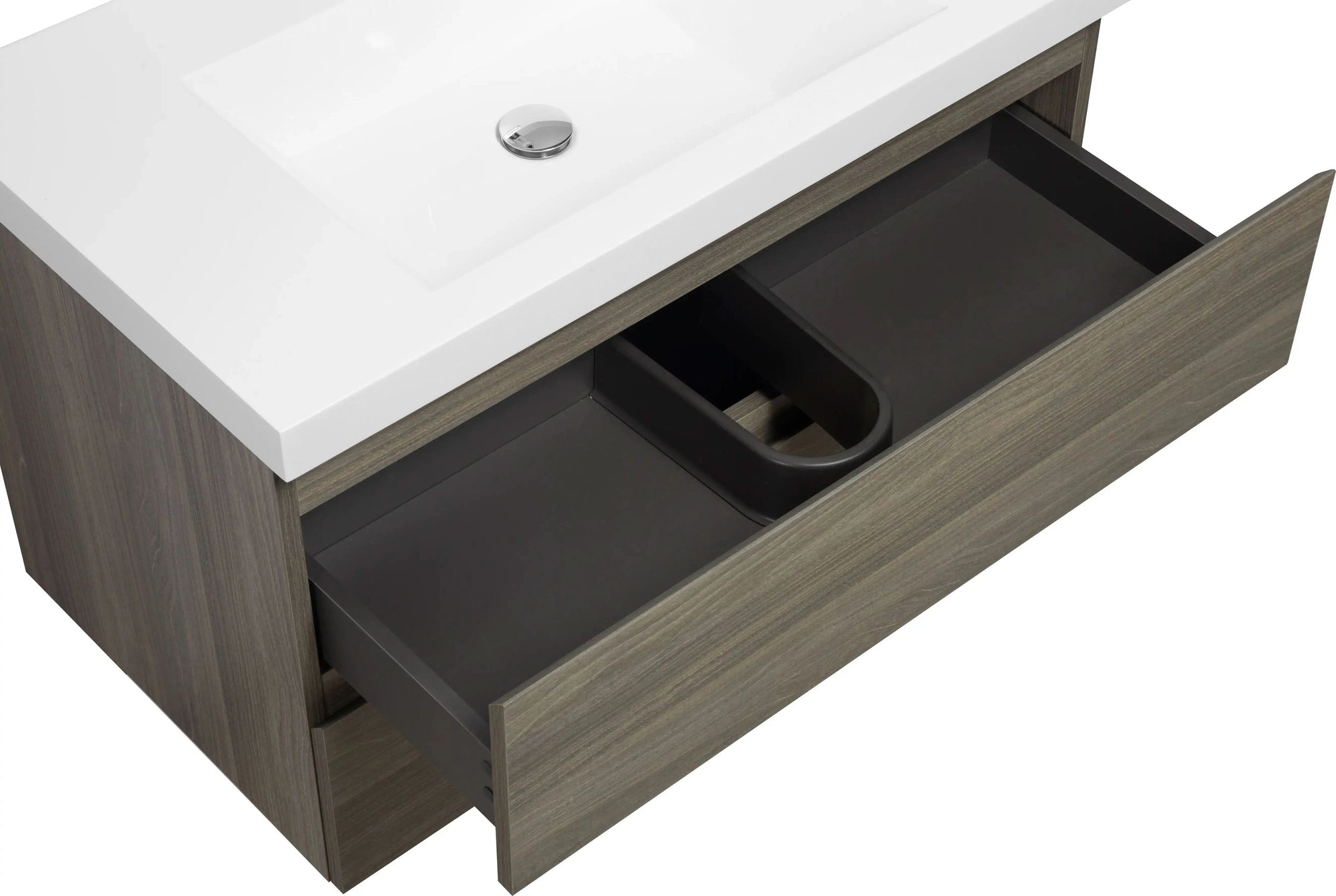 Floating Bathroom Vanity with Resin Top Basin &amp; Soft Close Drawers - Modern Wall-Mounted Storage Cabinet color: Ash Grey