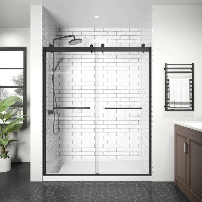Aurevo-X Series 60" x 74" Minimalist Frameless Sliding Shower Door In Matte Black
