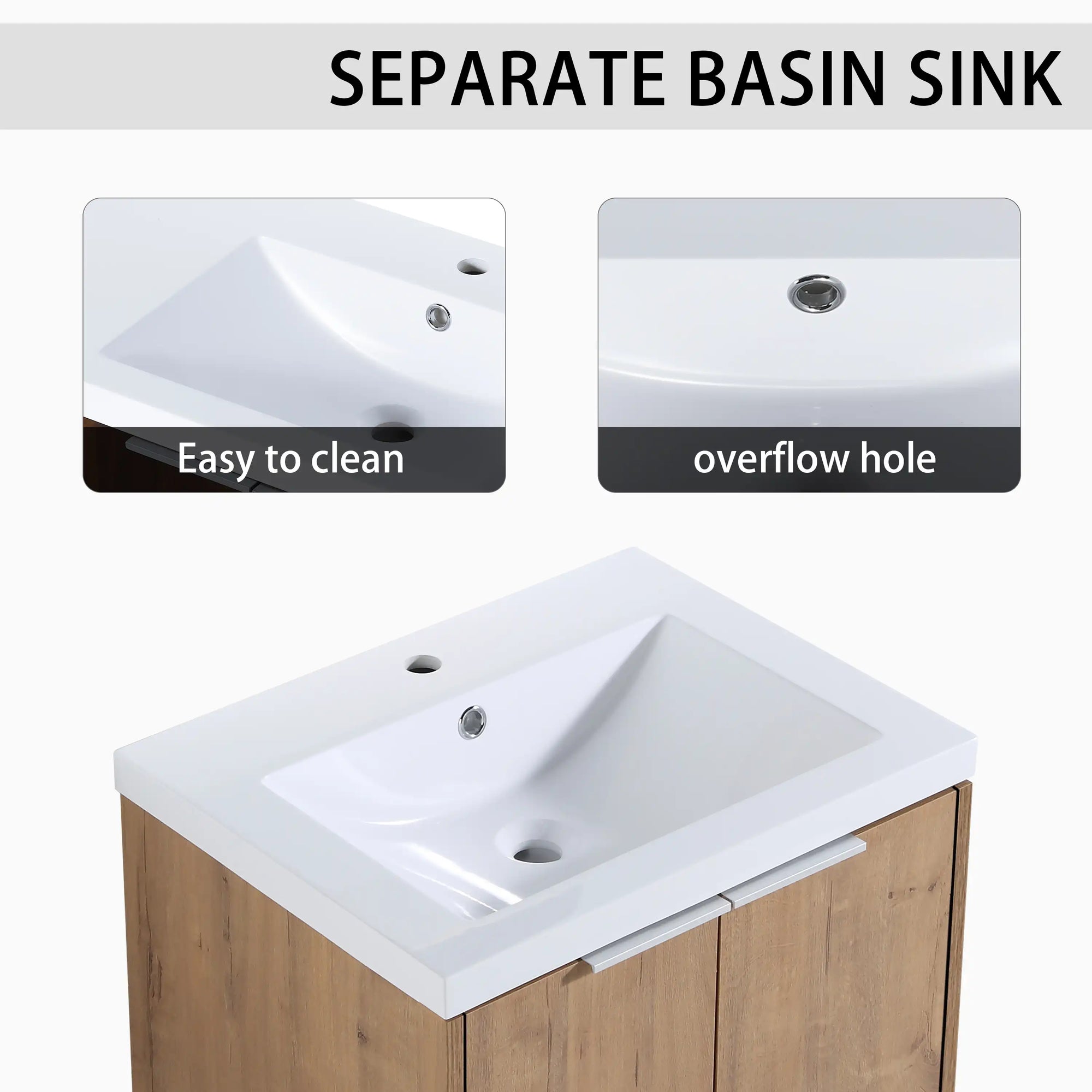 Monterey Series 24" Floating Bathroom Vanity in Imitative Oak with Integrated Sink and Double-Door Storage Cabinet