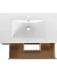 36" wall mounted bathroom vanity with open bottom storage shelf and integrated sink top | Ace Decor