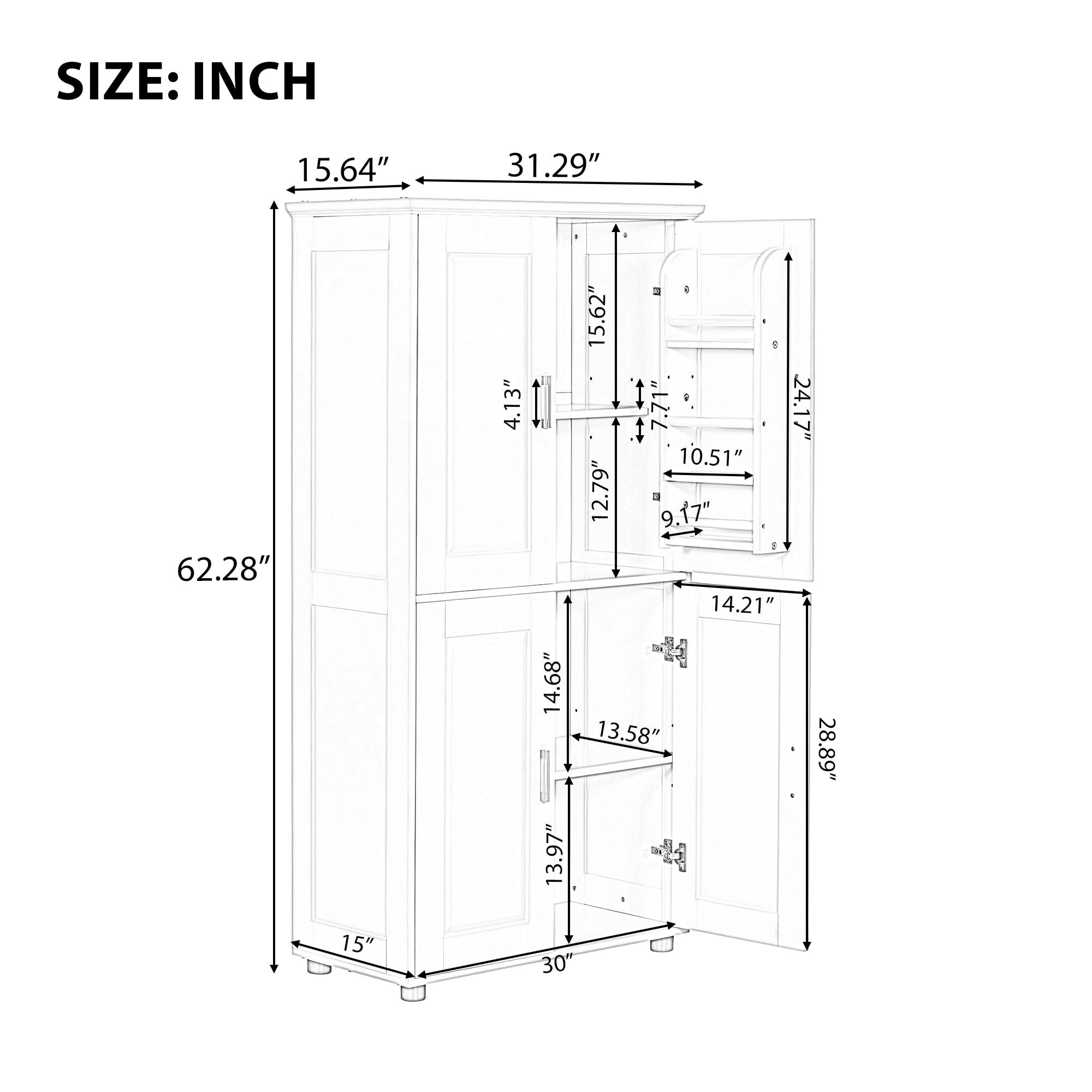 Bathroom Floor Storage Cabinet with 4 Doors color:white