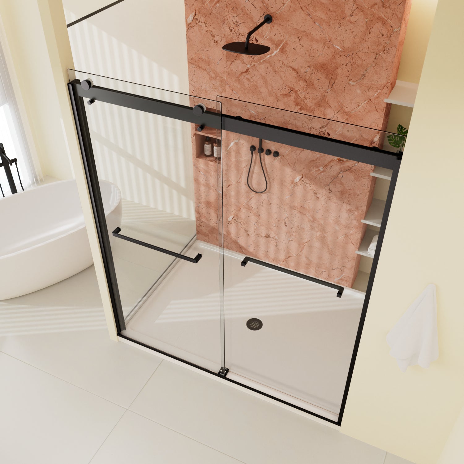 Sliding Glass Shower Doors Semi-Frameless color:Matte Black