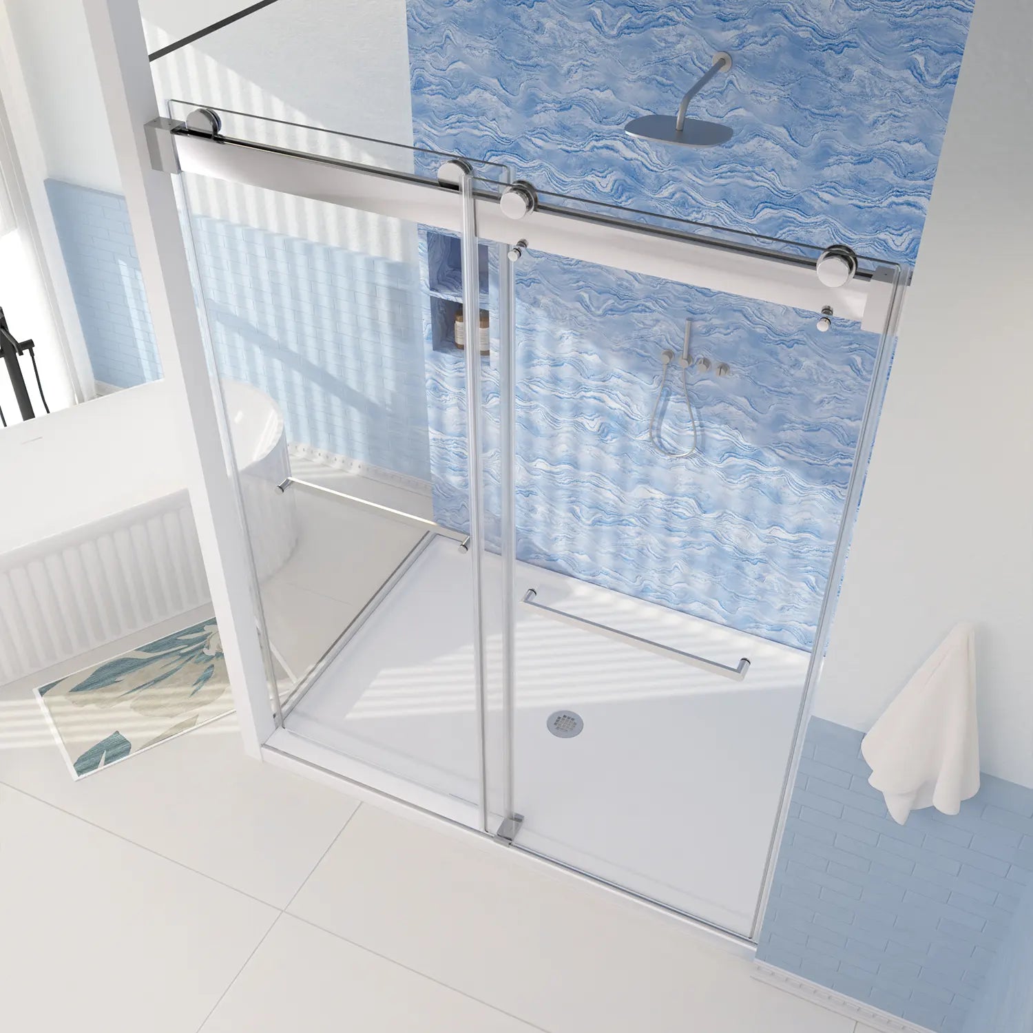 Trivon-Plus Series 60" x 76" Frameless Sliding Bypass Shower Door - 3/8" Tempered Glass, Chrome