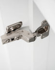 Soft close hinge detail on a freestanding bathroom vanity, ensuring quiet, safe, and durable cabinet door operation | Ace Decor