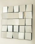 Close-up of 24-inch modern entryway mirror and bench mirror featuring angled geometric cubes | Ace Decor