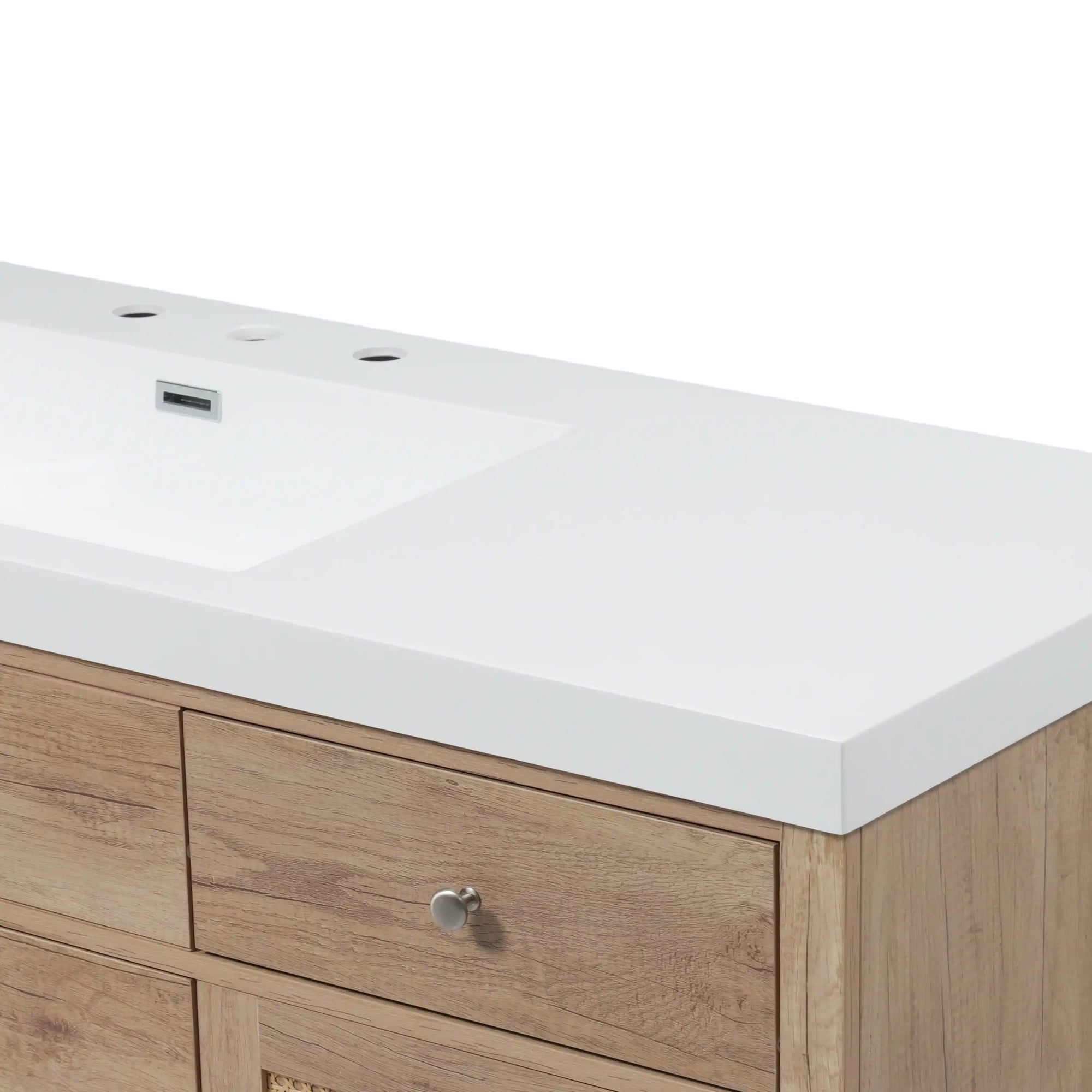 Soleil 60&quot; Bathroom Vanity with Sink, Natural Wood Cabinet with Drawers