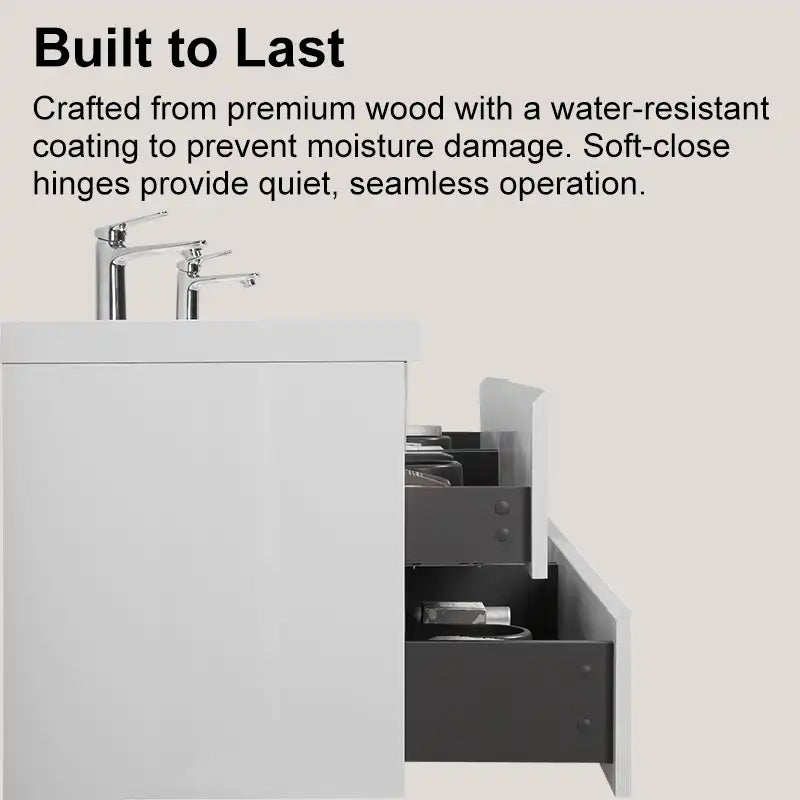 71 X 20 Modern Floating Double Sink Bathroom Vanity - Wall Mounted Storage Cabinet color: White