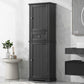 freestanding tall bathroom storage cabinet with one drawers color:black