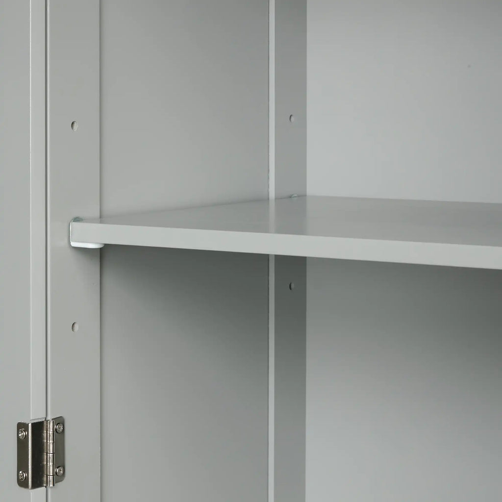 Grey Valmor 68.1 inch tall bathroom storage cabinet with adjustable shelves.